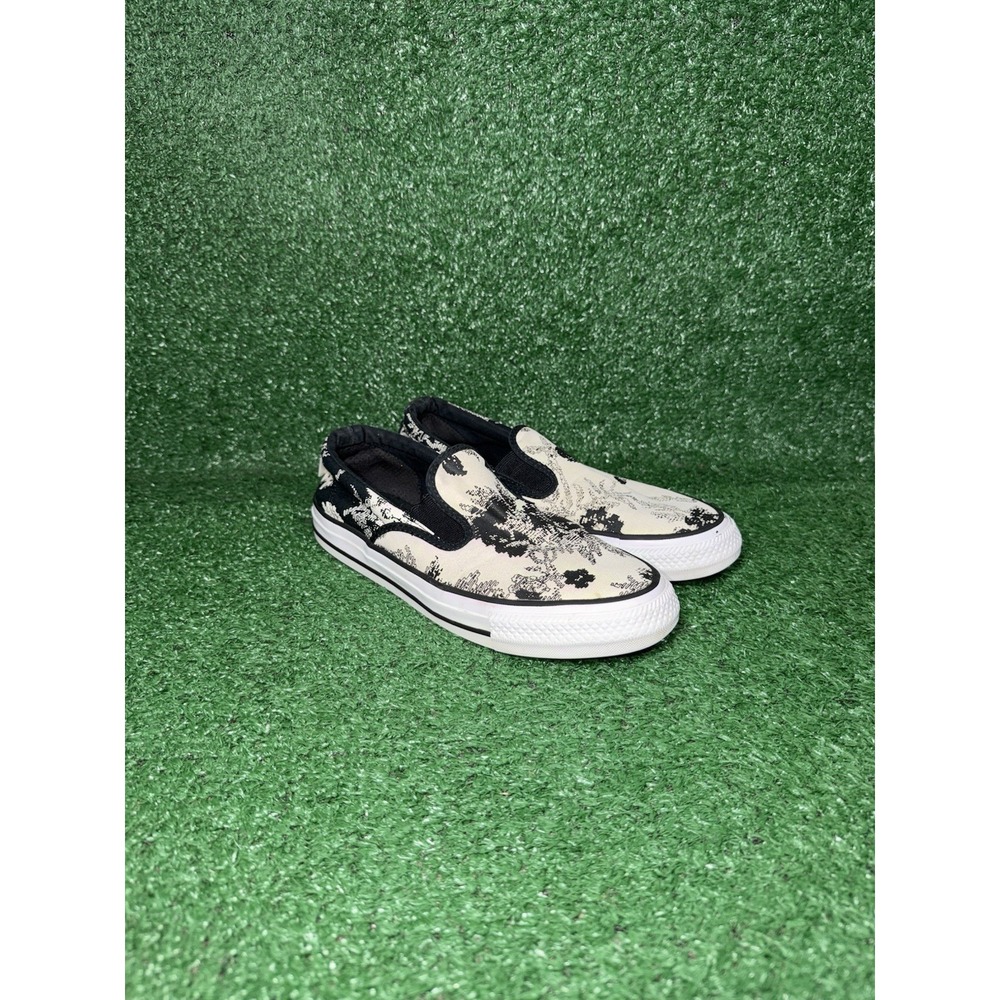 Vintage Converse All Star Womens Size 8.5 Black White Slip On Floral Y2K Grunge - Picture 2 of 9